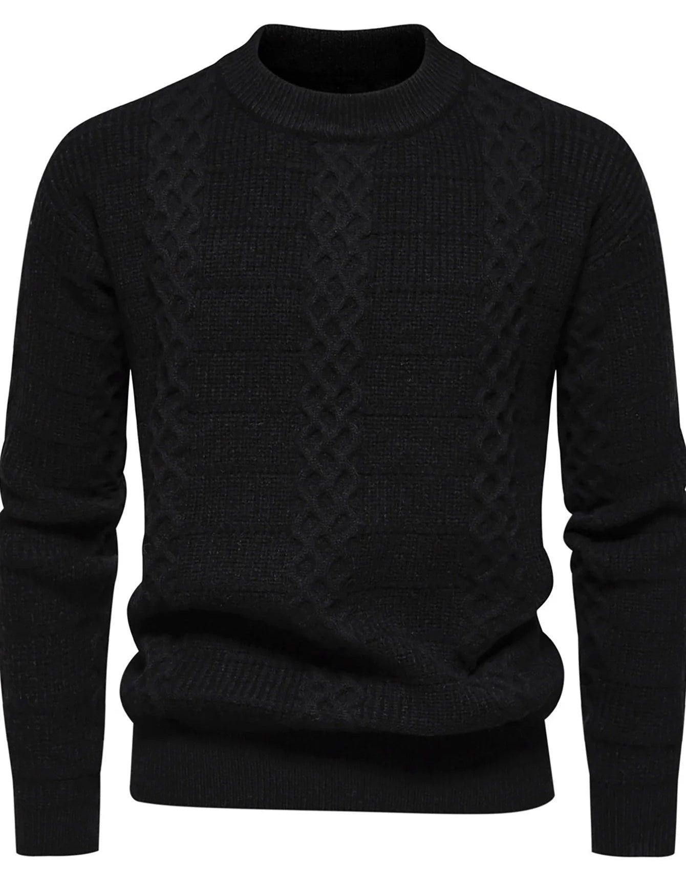 Maglione a trecce da uomo - Caldo misto lana invernale - Vestibilità regolare - Girocollo - Abbigliamento casual invernale
