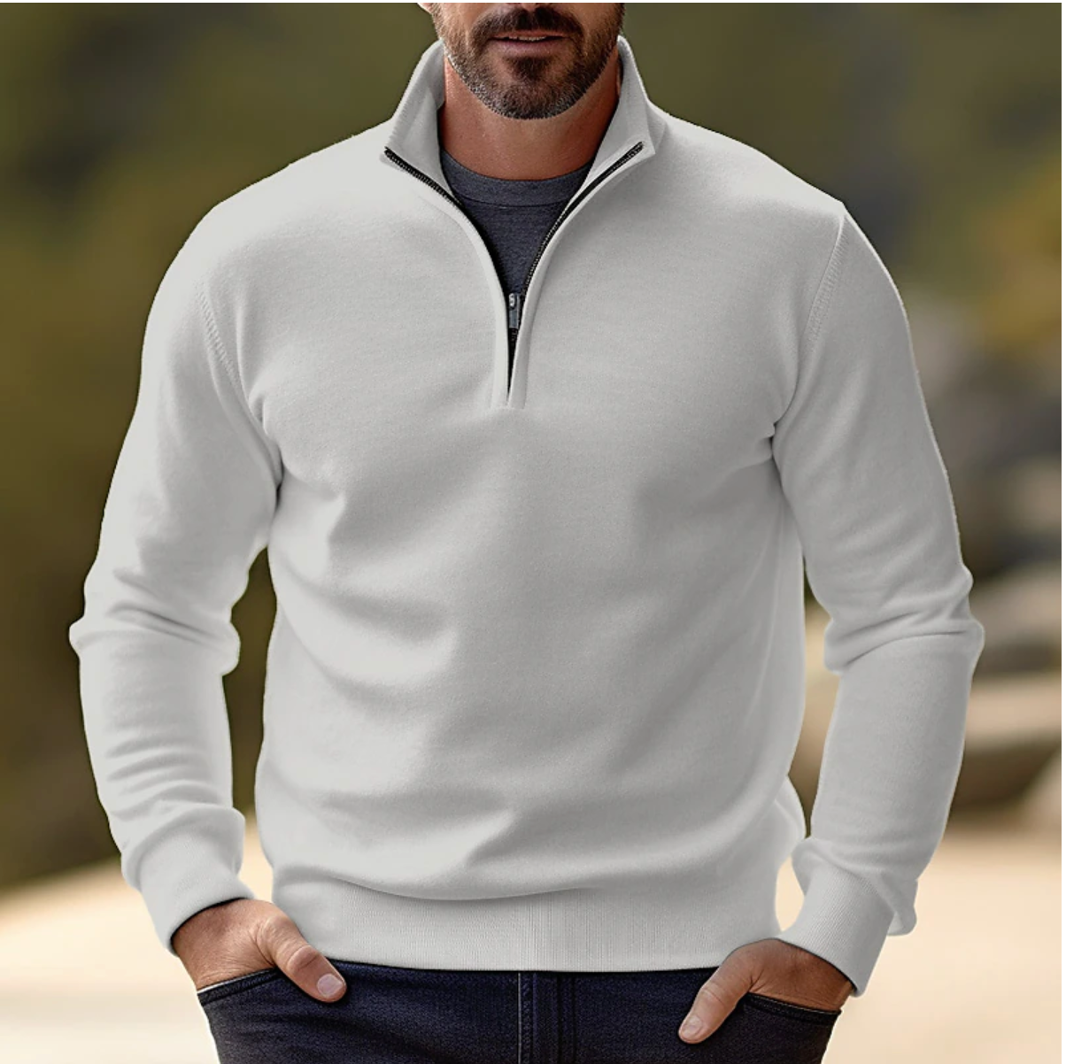 Maglione autunnale con mezza zip | Maglia morbida, traspirante, ideale per vestirsi a strati