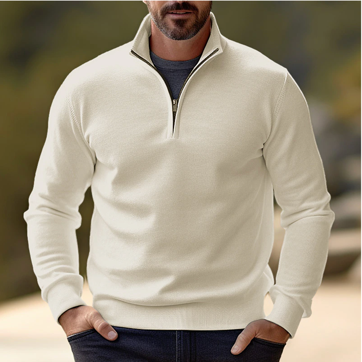 Maglione autunnale con mezza zip | Maglia morbida, traspirante, ideale per vestirsi a strati