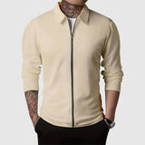 Maglione con cerniera da uomo – Maglia a nido d'ape – Design aderente – Abbigliamento autunnale a maniche lunghe
