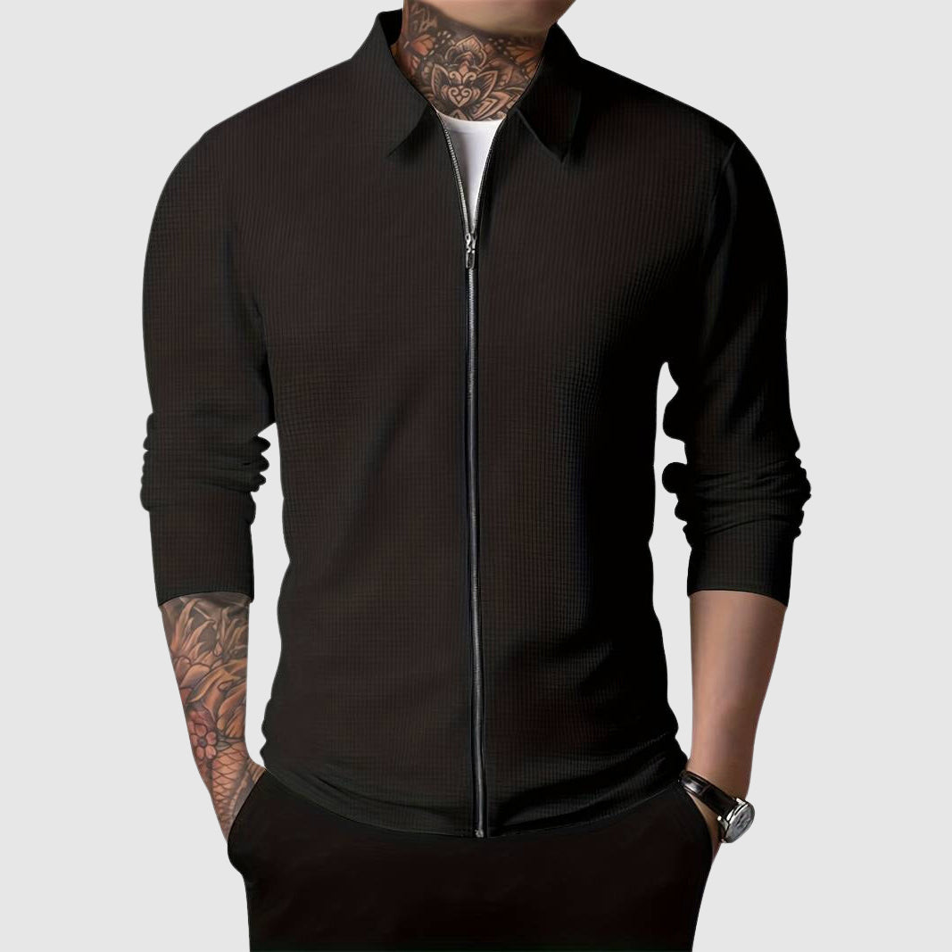 Maglione con cerniera da uomo – Maglia a nido d'ape – Design aderente – Abbigliamento autunnale a maniche lunghe