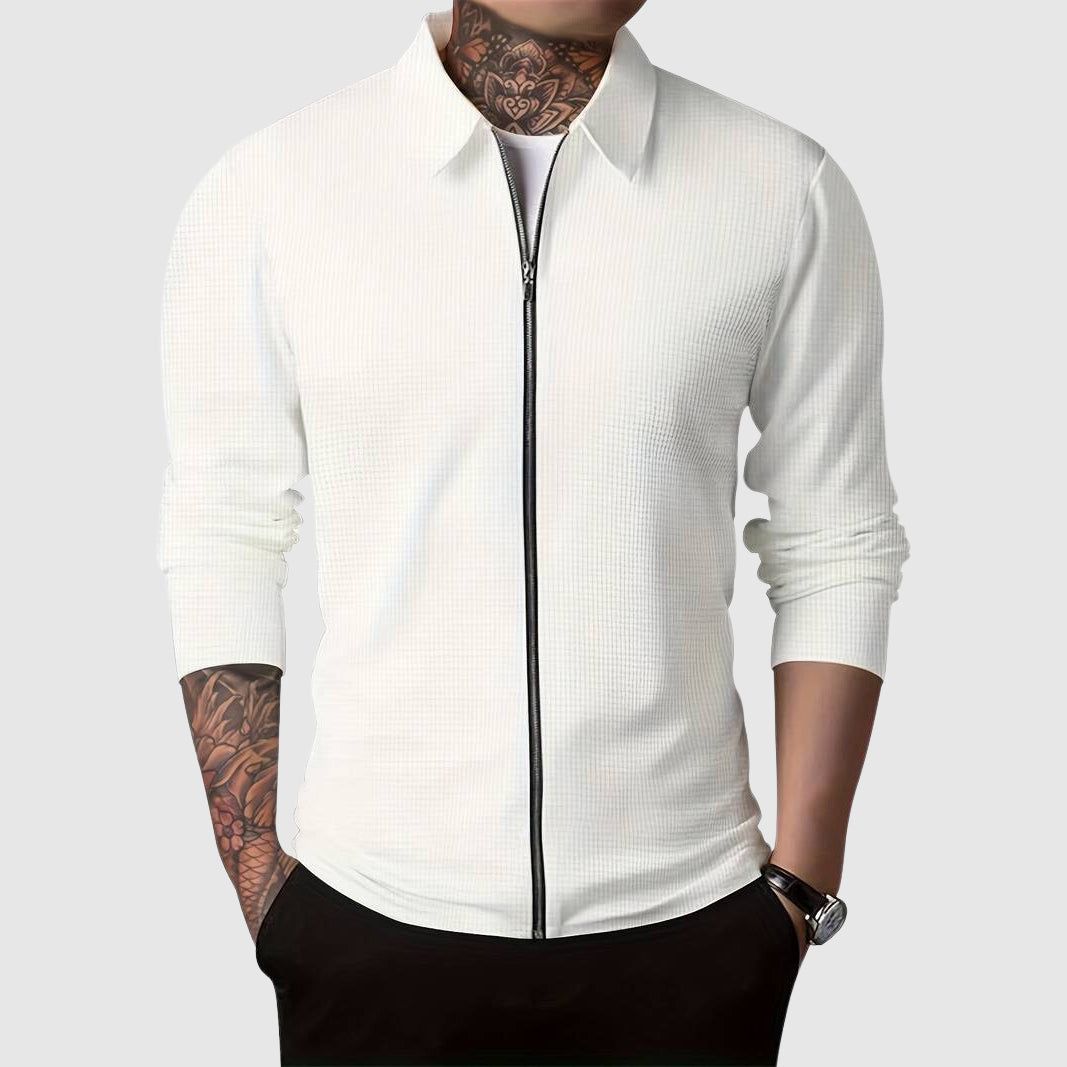 Maglione con cerniera da uomo – Maglia a nido d'ape – Design aderente – Abbigliamento autunnale a maniche lunghe