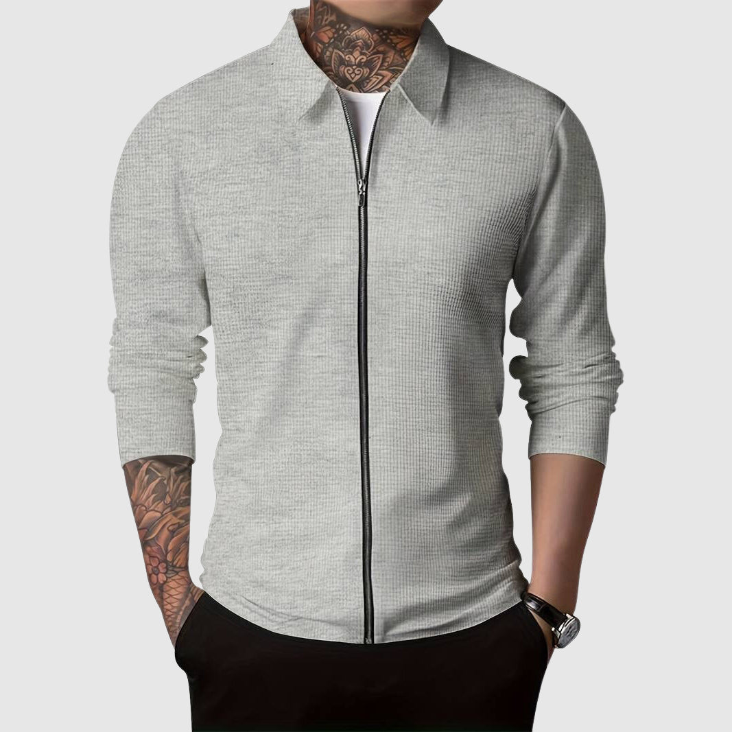 Maglione con cerniera da uomo – Maglia a nido d'ape – Design aderente – Abbigliamento autunnale a maniche lunghe