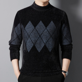 Maglione invernale da uomo - Collo alto - Motivo a rombi - Manica lunga - Morbido in maglia - Abbigliamento casual