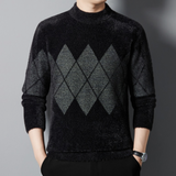 Maglione invernale da uomo - Collo alto - Motivo a rombi - Manica lunga - Morbido in maglia - Abbigliamento casual