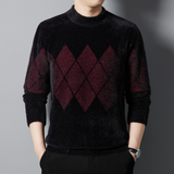 Maglione invernale da uomo - Collo alto - Motivo a rombi - Manica lunga - Morbido in maglia - Abbigliamento casual