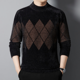 Maglione invernale da uomo - Collo alto - Motivo a rombi - Manica lunga - Morbido in maglia - Abbigliamento casual