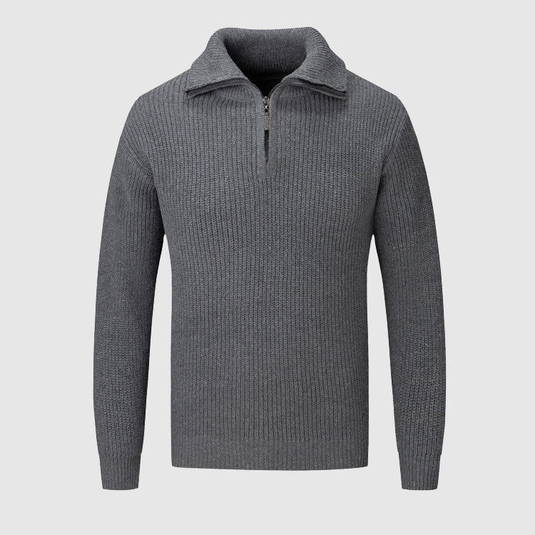 Maglione invernale da uomo con mezza zip - Maglia testurizzata - Collo alto - Polsini e orlo a coste - Abbigliamento casual