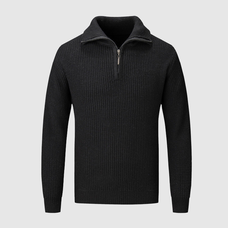 Maglione invernale da uomo con mezza zip - Maglia testurizzata - Collo alto - Polsini e orlo a coste - Abbigliamento casual