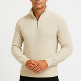 Maglione invernale da uomo con mezza zip – Maglia testurizzata – Vestibilità su misura – Rifiniture a coste – Morbido al tatto