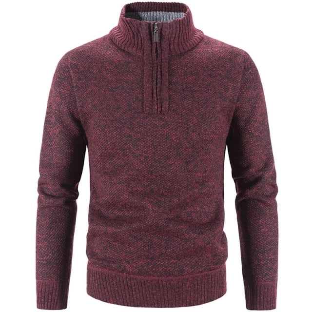 Maglione invernale da uomo in maglia - Misto lana - Zip a un quarto - Collo a coste - Vestibilità classica