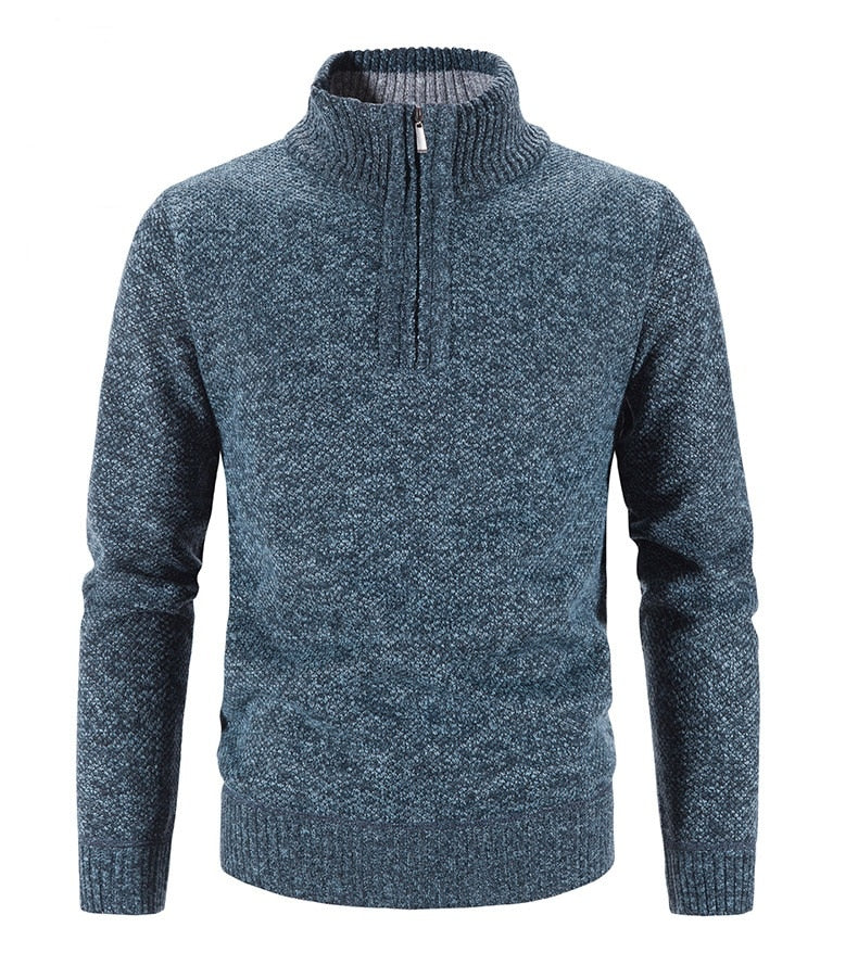 Maglione invernale da uomo in maglia - Misto lana - Zip a un quarto - Collo a coste - Vestibilità classica