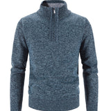 Maglione invernale da uomo in maglia - Misto lana - Zip a un quarto - Collo a coste - Vestibilità classica