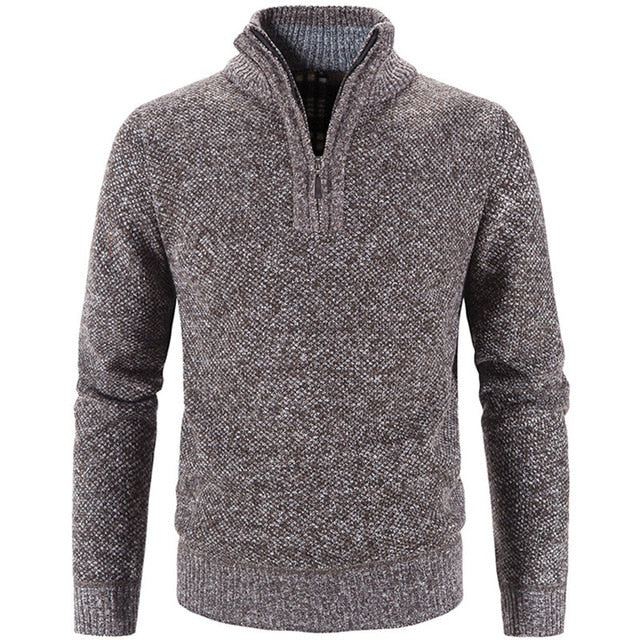Maglione invernale da uomo in maglia - Misto lana - Zip a un quarto - Collo a coste - Vestibilità classica