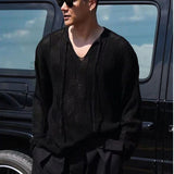Maglione da uomo in maglia – Vestibilità comoda – Scollo a V con coulisse – Tessuto caldo a trama larga per l'autunno