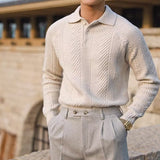 Maglione da uomo in maglia autunnale – Vestibilità slim – Collo polo – Maglia a trecce – Tessuto elasticizzato morbido