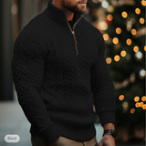 Maglione invernale da uomo in maglia a trecce - Mezza cerniera - Collo alto - Vestibilità calda e confortevole