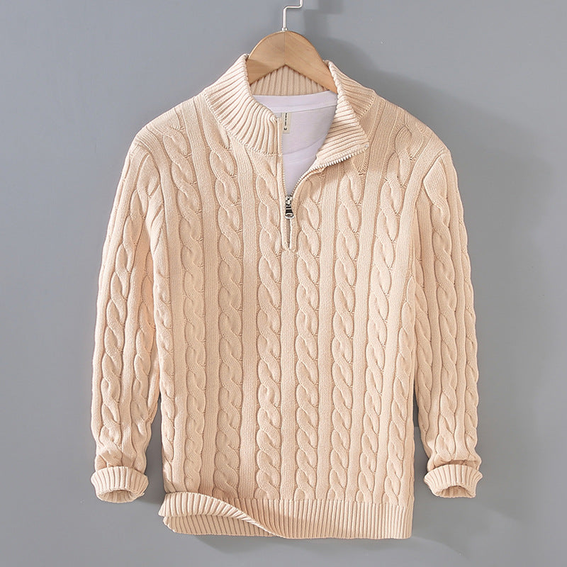Maglione invernale da uomo in maglia a trecce - Zip a un quarto - Collo e polsini a coste - Caldo ed elegante