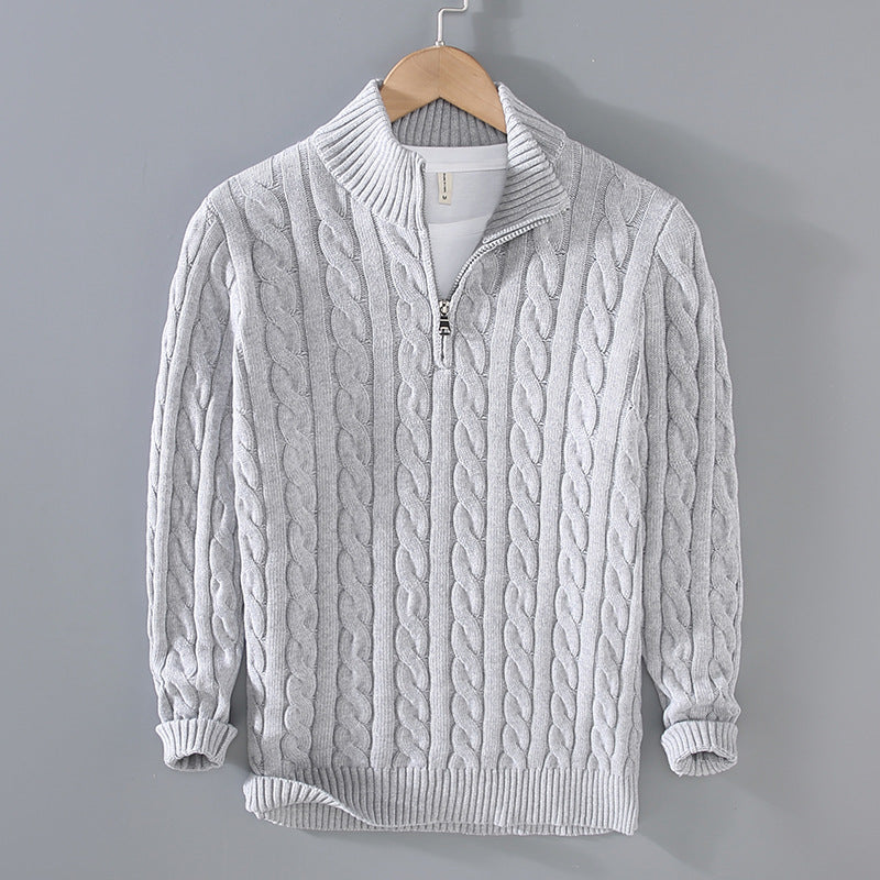 Maglione invernale da uomo in maglia a trecce - Zip a un quarto - Collo e polsini a coste - Caldo ed elegante
