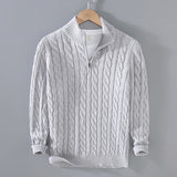 Maglione invernale da uomo in maglia a trecce - Zip a un quarto - Collo e polsini a coste - Caldo ed elegante