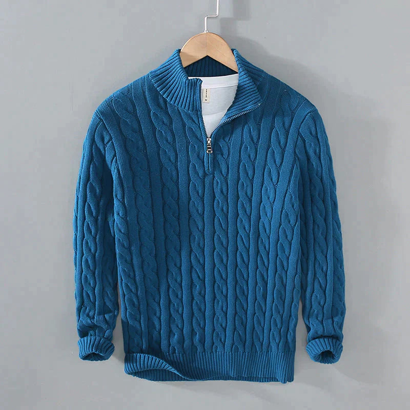Maglione invernale da uomo in maglia a trecce - Zip a un quarto - Collo e polsini a coste - Caldo ed elegante