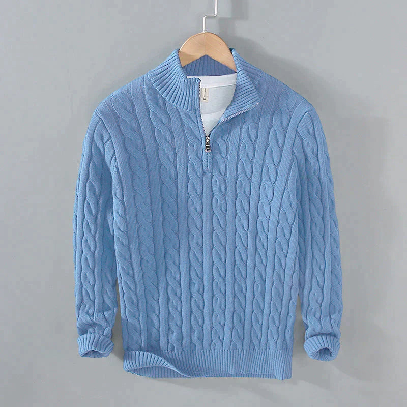 Maglione invernale da uomo in maglia a trecce - Zip a un quarto - Collo e polsini a coste - Caldo ed elegante