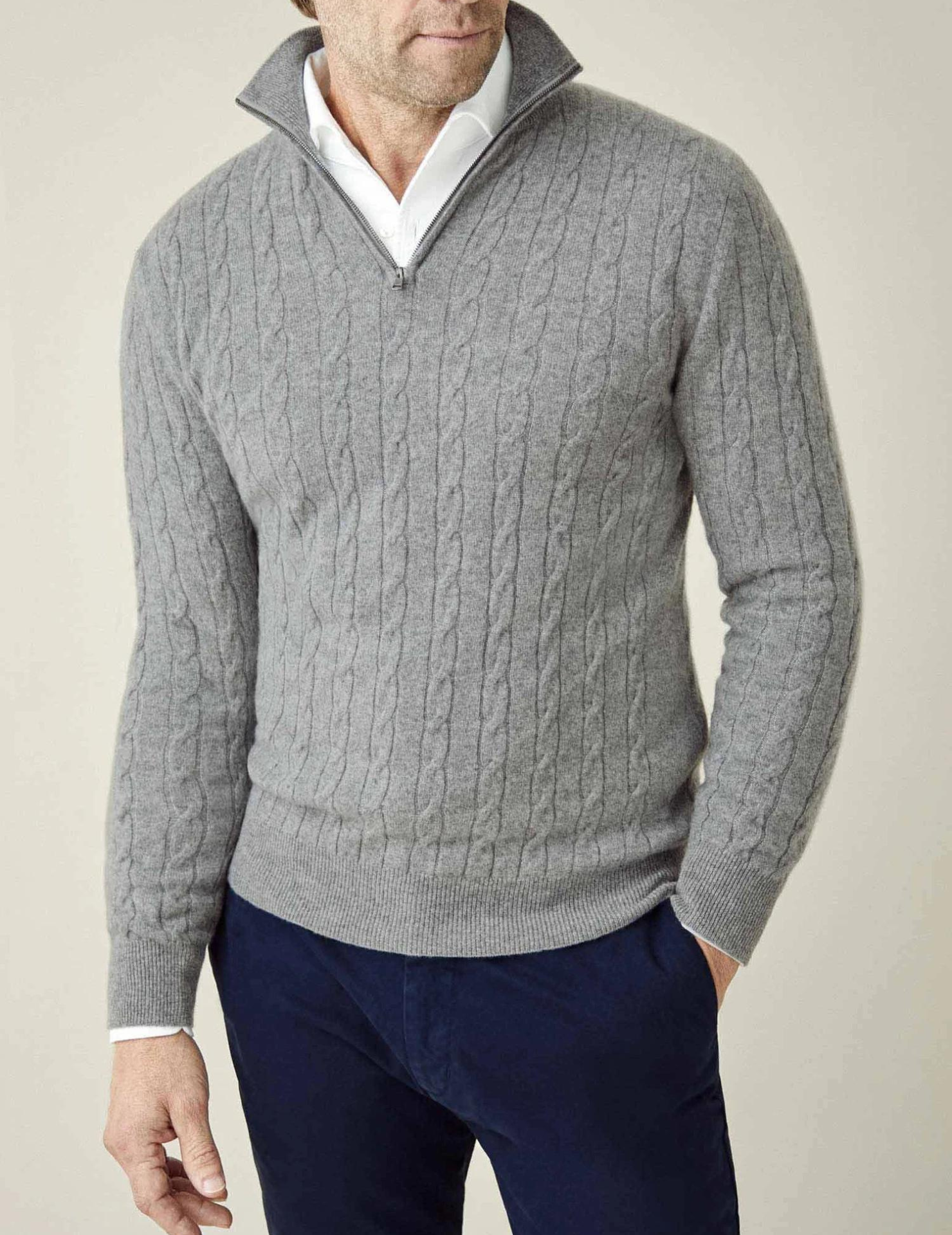 Maglione invernale da uomo in maglia a trecce – Misto lana – Mezza cerniera – Collo alto – Vestibilità casual elegante