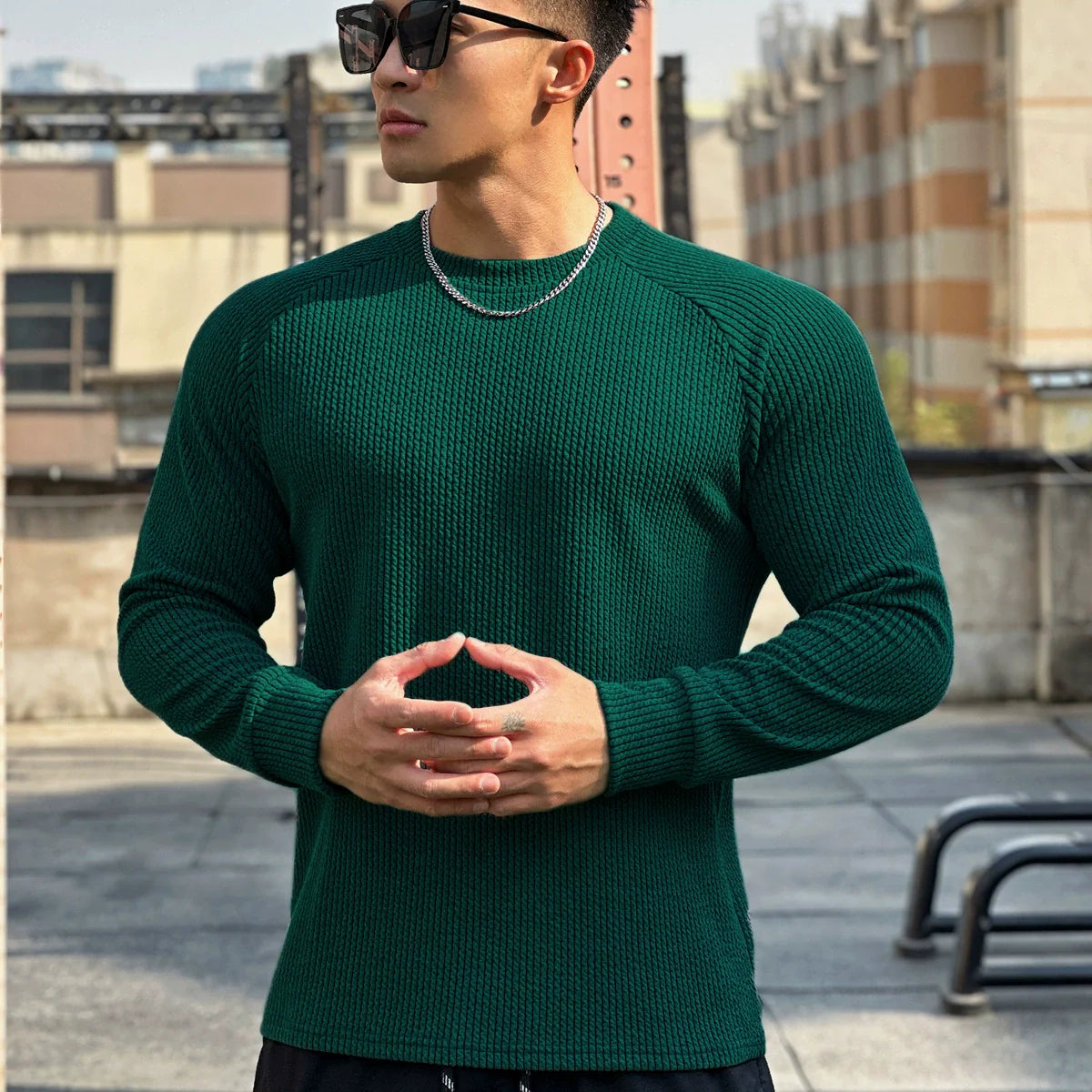 Maglione girocollo a coste da uomo autunnale