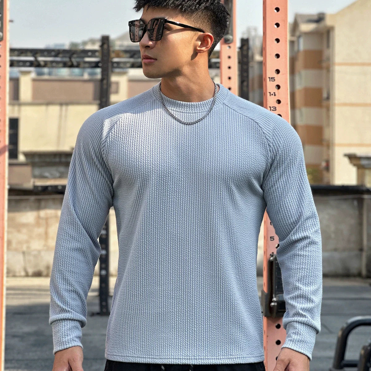 Maglione girocollo a coste da uomo autunnale