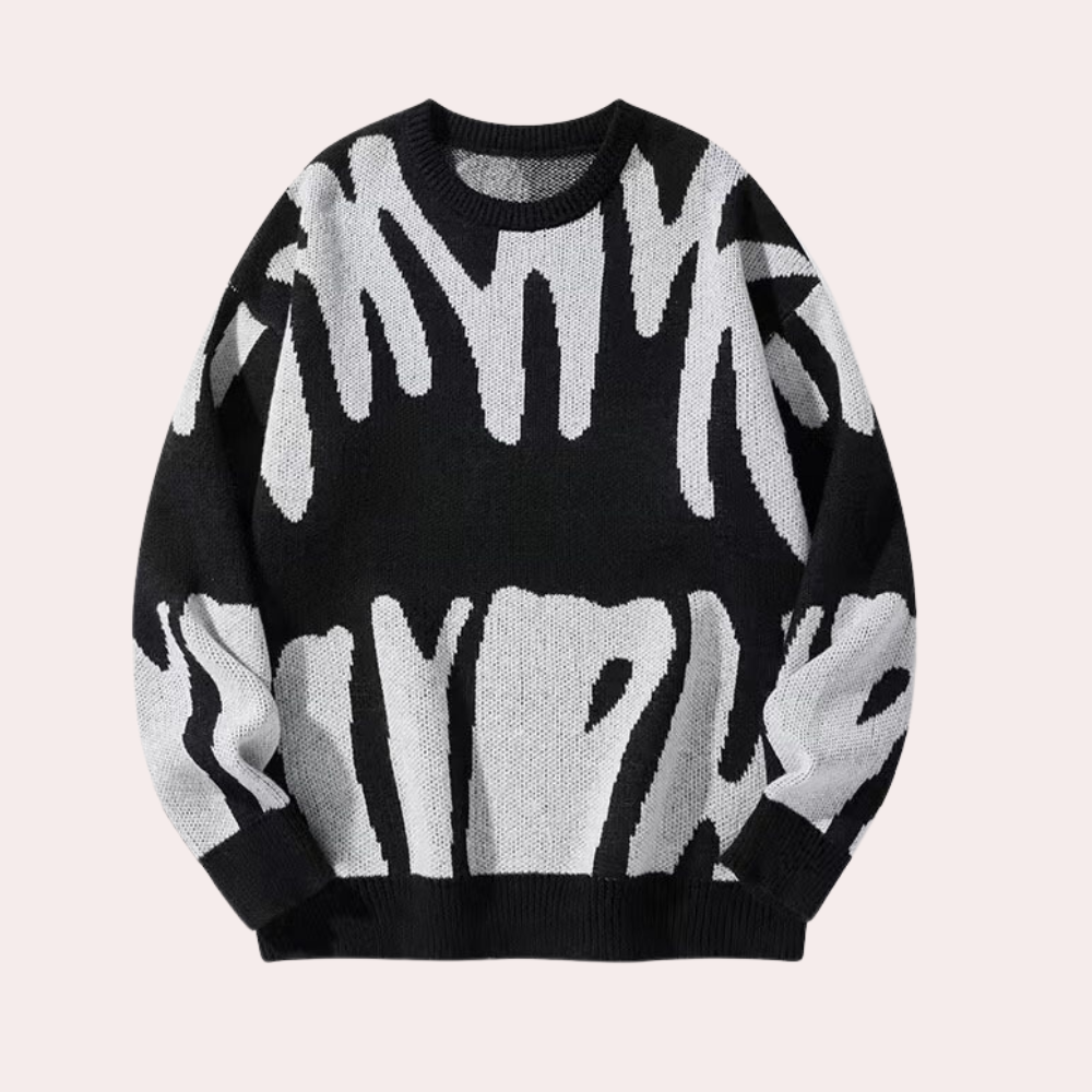 Maglione invernale da uomo - Design astratto - Girocollo - Manica lunga - Polsini a coste