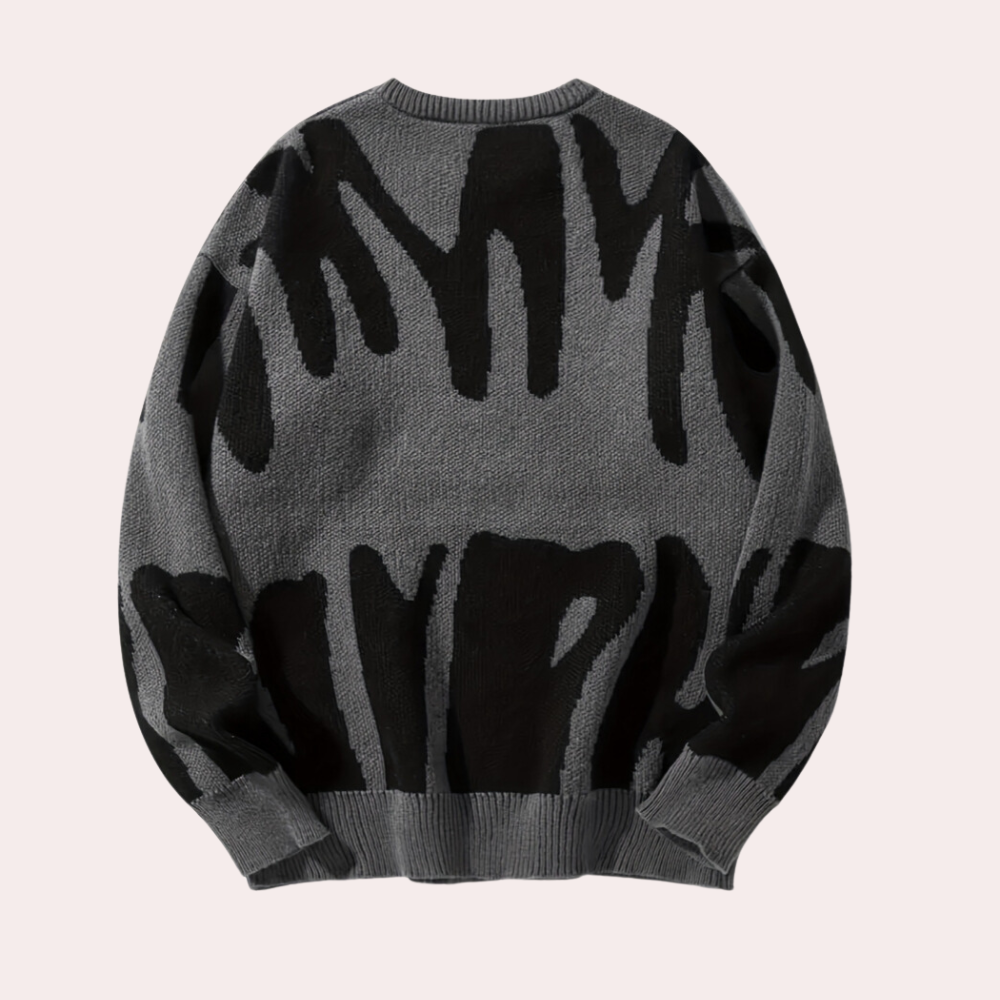 Maglione invernale da uomo - Design astratto - Girocollo - Manica lunga - Polsini a coste