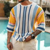Maglione lavorato a maglia da uomo - Manica lunga - Motivo a righe - Vestibilità comoda e casual