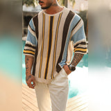 Maglione lavorato a maglia da uomo - Manica lunga - Motivo a righe - Vestibilità comoda e casual