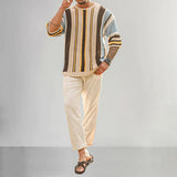 Maglione lavorato a maglia da uomo - Manica lunga - Motivo a righe - Vestibilità comoda e casual