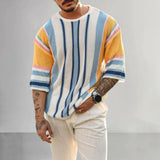Maglione lavorato a maglia da uomo - Manica lunga - Motivo a righe - Vestibilità comoda e casual