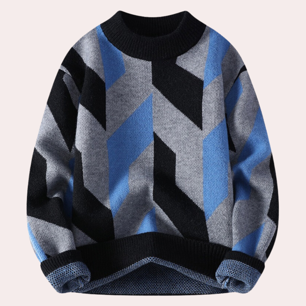 Maglione invernale da uomo - Motivo geometrico - Girocollo - Vestibilità comoda - Manica lunga