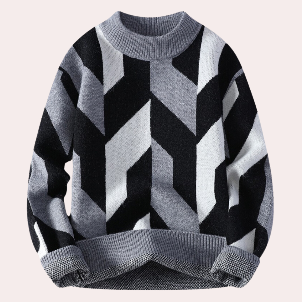 Maglione invernale da uomo - Motivo geometrico - Girocollo - Vestibilità comoda - Manica lunga