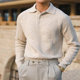 Maglione lavorato a maglia da uomo – Autunno – Vestibilità slim – Maglia a trecce – Collo polo – Manica lunga – Abbigliamento elegante