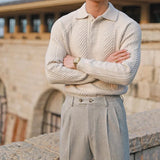Maglione lavorato a maglia da uomo – Autunno – Vestibilità slim – Maglia a trecce – Collo polo – Manica lunga – Abbigliamento elegante