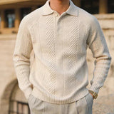 Maglione lavorato a maglia da uomo – Autunno – Vestibilità slim – Maglia a trecce – Collo polo – Manica lunga – Abbigliamento elegante