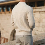 Maglione lavorato a maglia da uomo – Autunno – Vestibilità slim – Maglia a trecce – Collo polo – Manica lunga – Abbigliamento elegante