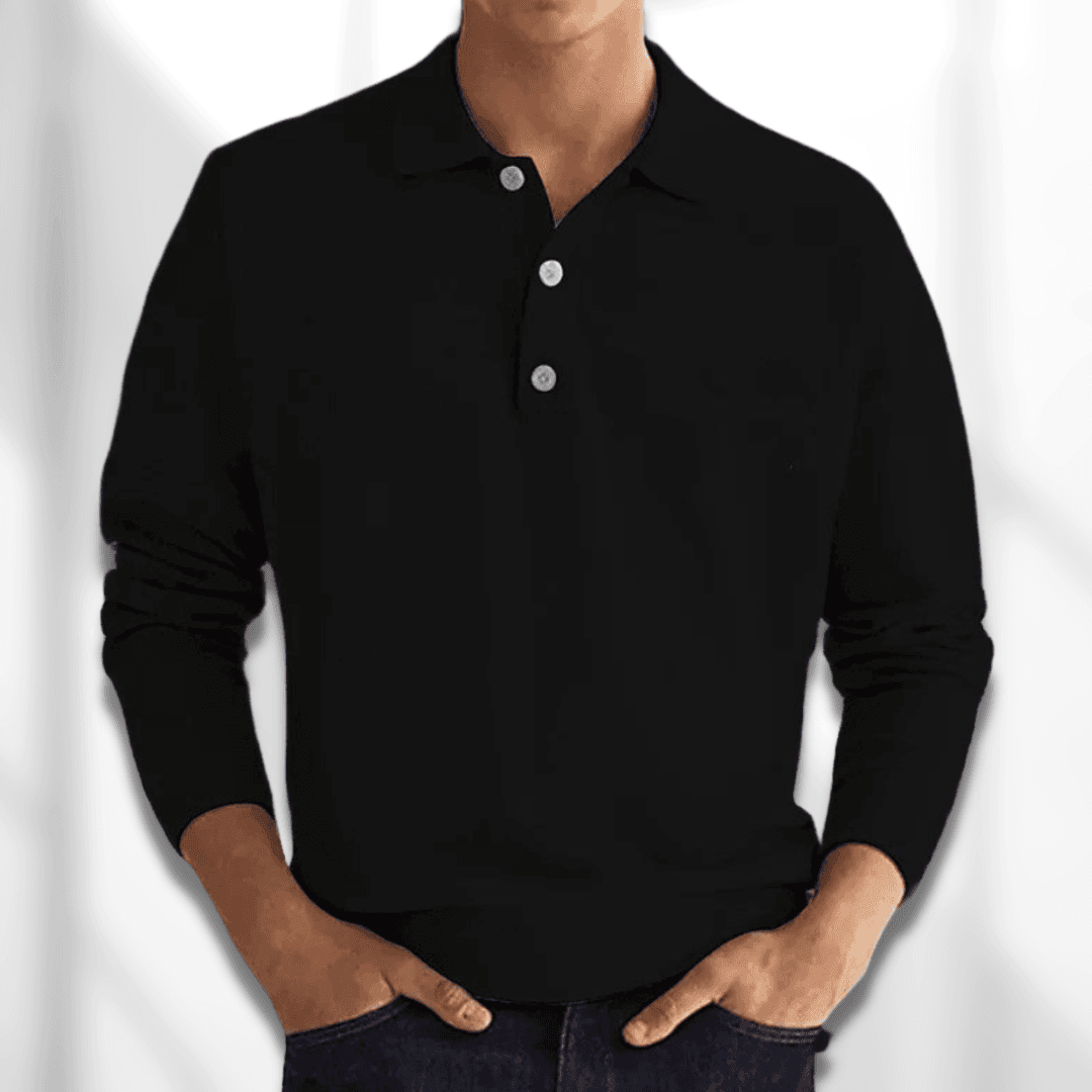 Maglione polo da uomo autunnale - Lavorato a maglia - Manica lunga - Colletto classico a 3 bottoni