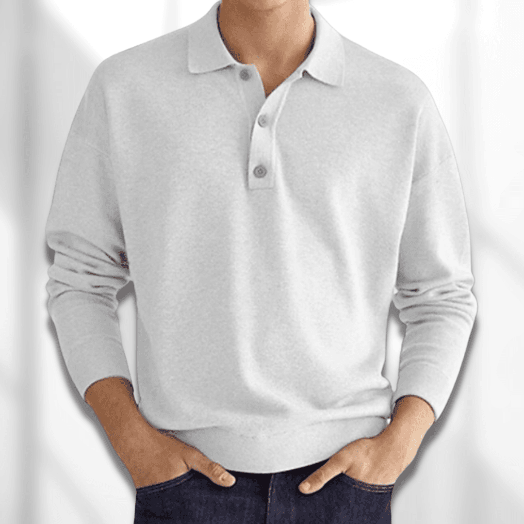 Maglione polo da uomo autunnale - Lavorato a maglia - Manica lunga - Colletto classico a 3 bottoni