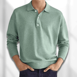 Maglione polo da uomo autunnale - Lavorato a maglia - Manica lunga - Colletto classico a 3 bottoni