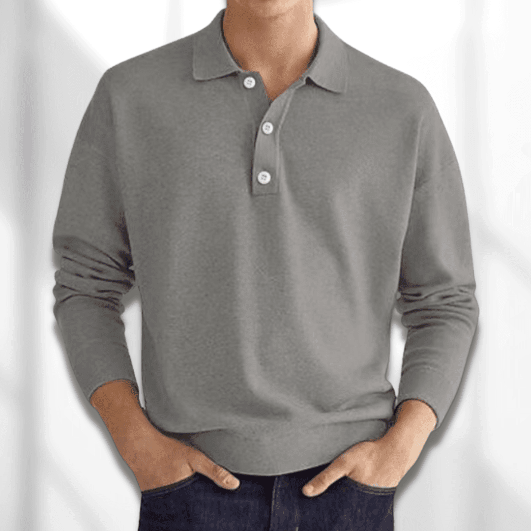 Maglione polo da uomo autunnale - Lavorato a maglia - Manica lunga - Colletto classico a 3 bottoni