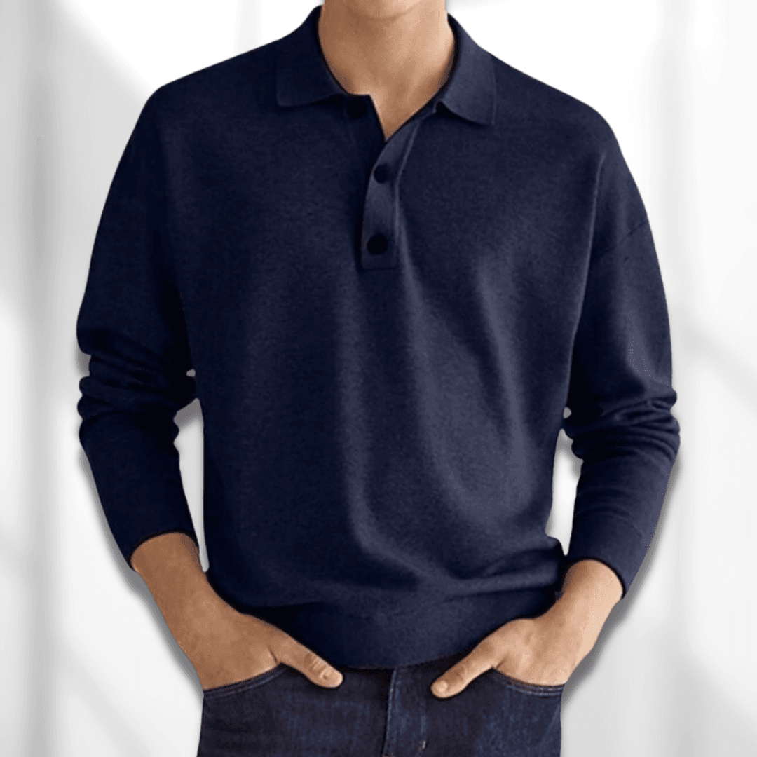 Maglione polo da uomo autunnale - Lavorato a maglia - Manica lunga - Colletto classico a 3 bottoni