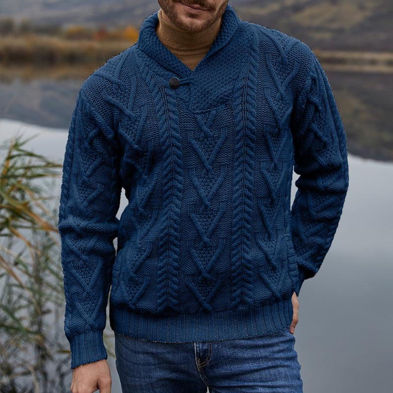 Maglione invernale da uomo – Misto lana – Vestibilità comoda – Maglia a trecce – Collo a scialle
