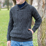 Maglione invernale da uomo – Misto lana – Vestibilità comoda – Maglia a trecce – Collo a scialle