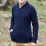 Maglione invernale da uomo – Misto lana – Vestibilità comoda – Maglia a trecce – Collo a scialle