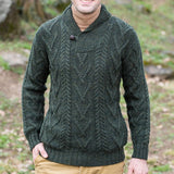 Maglione invernale da uomo – Misto lana – Vestibilità comoda – Maglia a trecce – Collo a scialle